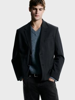 H&M Black Pinstripe Blazer with Subtle Stripe